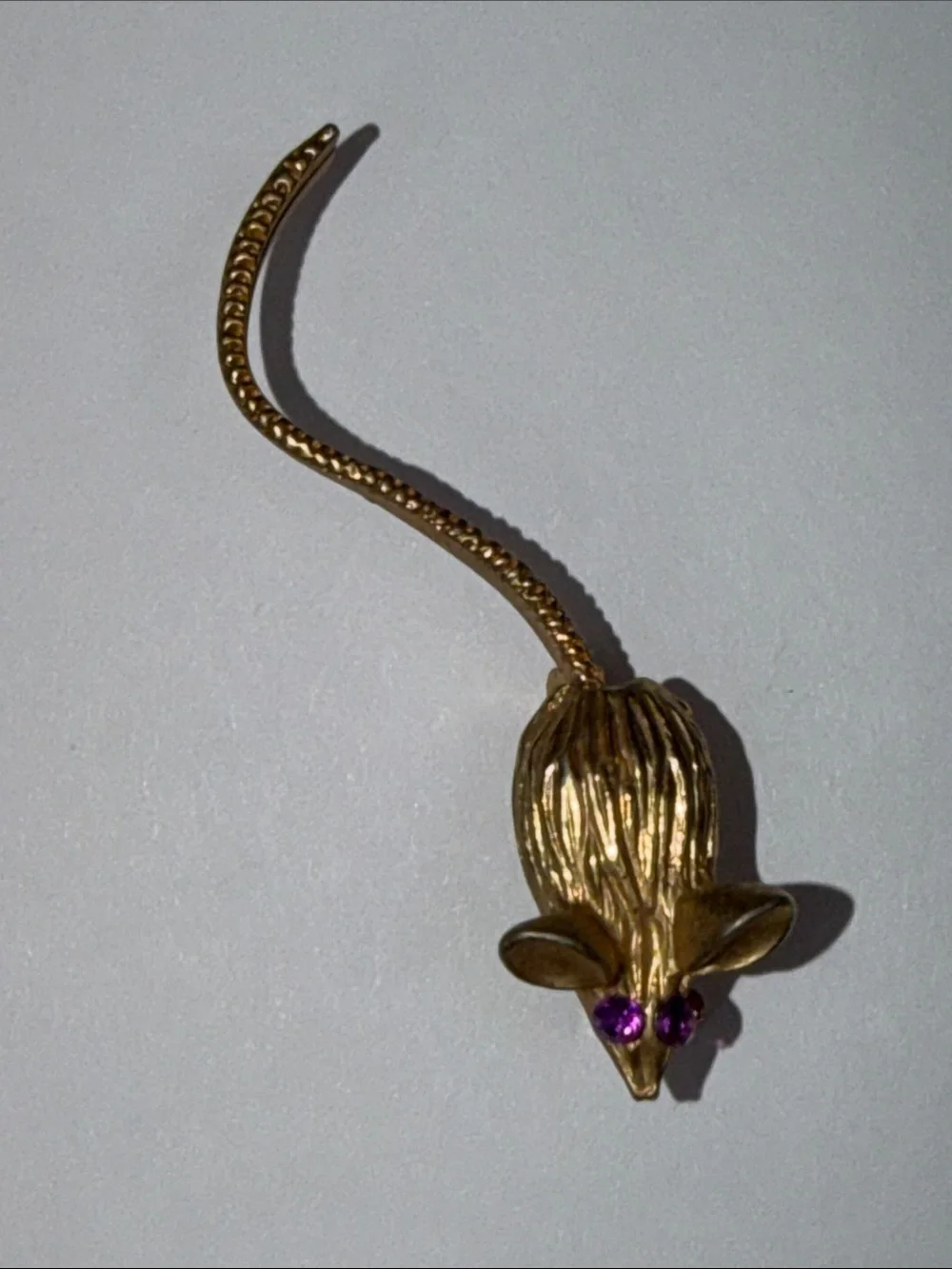 Vintage Gold Mouse pin with Purple Crystal Eyes and wiggle tail ;)